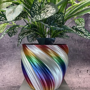 Special dubbelväggig hög medelstor vriden blomkruka för växter av alla slag (regnbåge med vit färg) - 15 cm diameter och 14 cm höjd; USA-butik