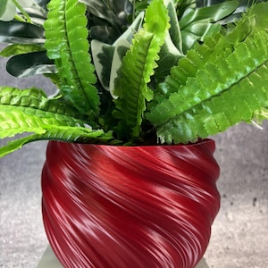 Medium Twisted Flowerpot for Plants of all kinds (Very Red Cherry color) - 6" Diameter by 4.5" Tall Colorful Planter Modern Planter