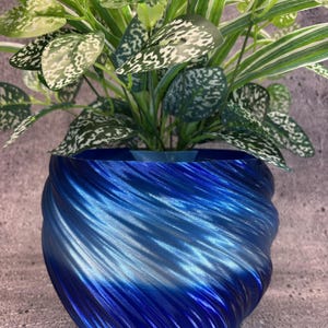 Large Twisted Flowerpot for Plants of all kinds (Stormy Blue Water color)- 8" Diameter by 6" Tall Colorful Planter Modern Planter; USA Store