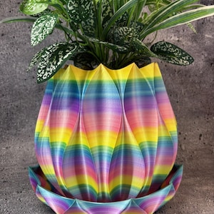 Extra Großer Blumentopf im 'Abyssal' Stil mit Untersetzer und Drainage für Pflanzen aller Art (Mehrfarbig) - 12cm Durchmesser mal 24cm Hoch