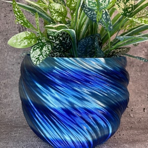 Extra Large Twisted Flower Pot for Plants of all kinds (Stormy Blue Waters color) - 10&quot; Diameter by 7.75&quot; Tall; USA Store