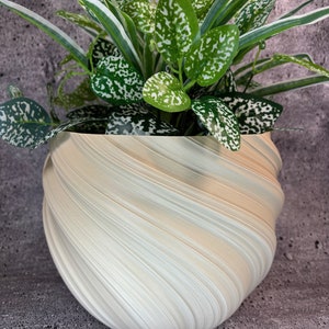Extra Large Twisted Flowerpot for Plants of all kinds (Beige color) - 10&quot; Diameter by 7.75&quot; Tall Colorful Planter Modern Planter; USA Store