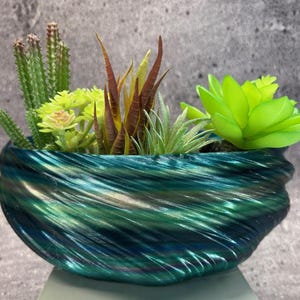 Großer flacher gedrehter Pflanzer für Sukkulenten oder Cati (Waldregenbogenfarbe) -25 cm Durchmesser mal 10 cm hoch; Moderner Blumentopf; USA Shop