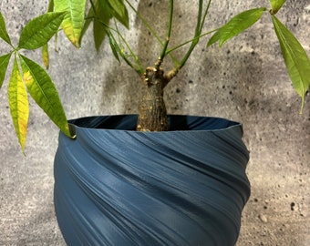 Large Twisted Flower Pot for Plants of all kinds ( Matte Navy Blue color ) - 8" Diameter by 6" Tall