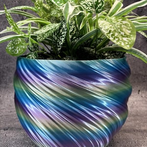 Extra Large Twisted Flowerpot for Plants of all kinds(Scooby Doo Rainbow color)-10" Diameter by 7.75" Tall; Colorful Planter; Modern Planter