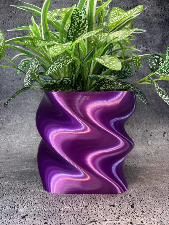 あらゆる種類の植物用の大型植木鉢（パープルシルク色） - 直径8インチ