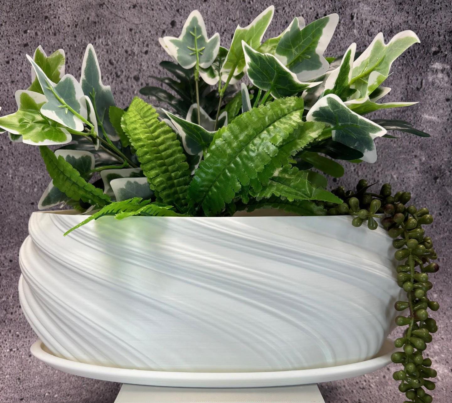 Unique Planter-Oval Windowsill Planter for Plants of all kinds w/Tray (White color) - 14" Long by 6" Wide by 5" Tall; USA Store