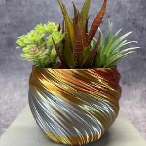 Maceta pequeña retorcida para plantas de todo tipo (tricolor oro/cobre/plata) - 10 cm de diámetro x 7,5 cm de alto