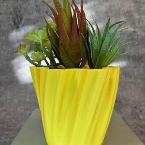 Unique Planter-Small Flowerpot for Plants of all kinds (Matte Yellow color) - 4" Diameter by 3.5" Tall; Modern Planter; USA Store