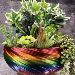 Extra Large Shallow Twisted Planter for Succulents or Cati (Crystal Multi color) -12" Diameter by 4.5" Tall; Modern Planter; USA Store
