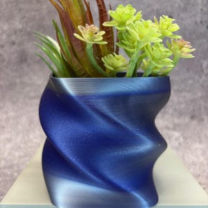 Unique Planter-Small Flowerpot for Plants of all kinds (Metallic Blue and Silver color) - 4" Diameter by 3.5" Tall
