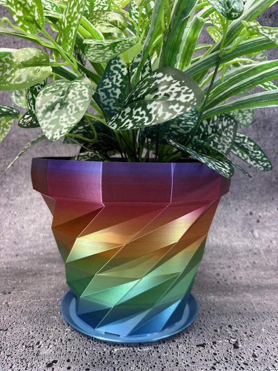 Großer Blumentopf mit Untersetzer für Pflanzen aller Art (Regenbogenfarbe) - 20 cm Durchmesser und 17 cm hoch