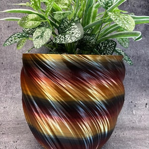 Extra Large Tall Twisted Flowerpot for Plants of all kinds (Black/Red/Gold color) - 10" Diameter by 8.75" Tall; Modern Planter; USA Store
