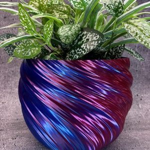 Extra Large Twisted Flower Pot for Plants of all kinds (Iridescent Blue Raspberry color) - 10" Diameter by 7.75" Tall; USA Store