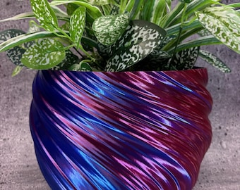 Extra Large Twisted Flower Pot for Plants of all kinds (Iridescent Blue Raspberry color) - 10&quot; Diameter by 7.75&quot; Tall; USA Store