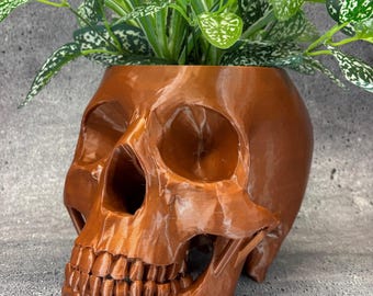 Vaso a forma di teschio extra large per piante grasse, cactus o qualsiasi pianta (colore rame metallizzato) - 7,5" di larghezza x 12" di profondità x 7" di altezza