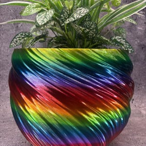 Maceta extragrande de diseño retorcido para plantas de todo tipo (color arcoíris) - 30 cm de diámetro x 23 cm de alto; Maceta moderna; Maceta única