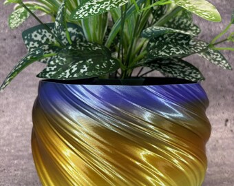 Large Twisted Flowerpot for Plants of all kinds - 8" Diameter by 6" Tall; Colorful Planter; Modern Planter