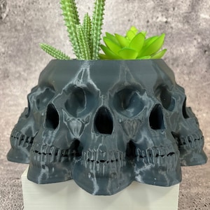 Large 12 Skull pot, planter, candy dish, bowl (Dark Gray/Navy color) - 10" wide x 4.375" tall; USA Store