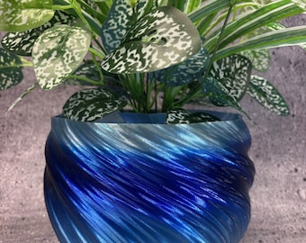 Large Twisted Flowerpot for Plants of all kinds (Stormy Blue Water color)- 8" Diameter by 6" Tall Colorful Planter Modern Planter; USA Store