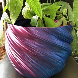 Extra Extra Large Twisted Flowerpot for Plants of all Kinds (Iridescent Blue Raspberry color) - 12&quot; Diameter by 9&quot; Tall; USA Store