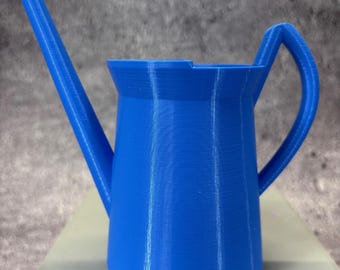 May include: A blue plastic watering can with a long spout and a handle. The can has a textured surface.
