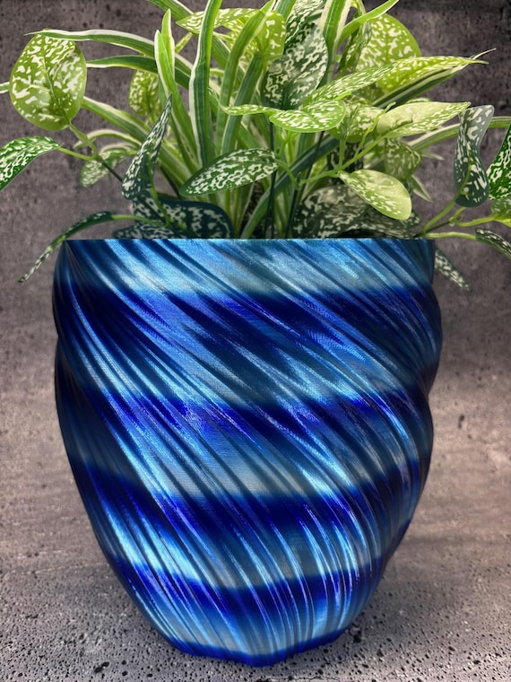Extra großer, extra hoher, gedrehter Blumentopf für Pflanzen aller Art (Farbe: Stormy Blue Waters) – 25 cm Durchmesser x 25 cm Höhe; moderner Pflanztopf