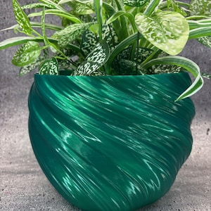 Extra Large Twisted Flowerpot for Plants of all kinds (Emerald Green color) - 10" Diameter by 7.75" Tall; Colorful Planter; USA Store