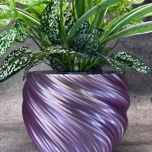 Large Twisted Flowerpot for Plants of all kinds (Crystal Wild Orchid color) - 8" Diameter by 6" Tall; Modern Planter; USA Store