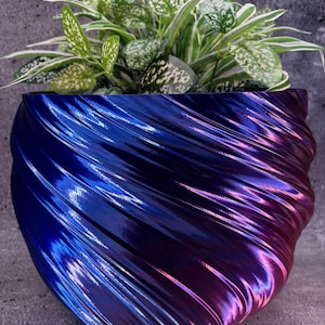 XXXL Twisted Flowerpot for Plants of all Kinds (Blue Raspberry color) - 14" Diameter by 11" Tall Colorful Planter Modern Planter; USA Store