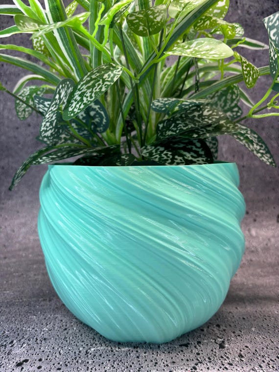 Großer, gedrehter Blumentopf für Pflanzen aller Art (mintfarben) – 20 cm Durchmesser, 15 cm hoch, farbenfroher Pflanzkübel, modern; USA-Shop