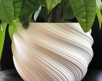 Grand pot de fleur torsadé pour plantes de toutes sortes (couleur blanche) - 20 cm de diamètre sur 15 cm de haut