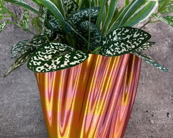 Large Flowerpot for Plants of all kinds (Silk Turquoise/Red-Orange/Gold Tri-color) - 8" Diameter by 7" Tall