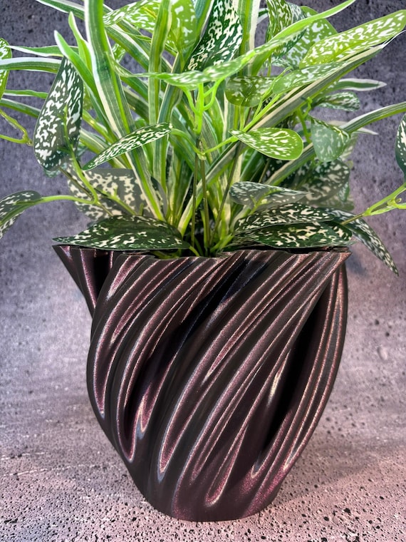 Einzigartiger Pflanzkübel – großer Blumentopf für Pflanzen aller Art (farbverlaufendes Mitternachtsgoldrot) – 20 cm Durchmesser x 18 cm hoch; moderner Pflanzkübel