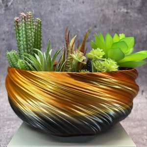 Medium Shallow Twisted Planter for Succulents or Cati (Black/Red/Gold color)-8" Diameter by 3.5" Tall; Modern Planter; USA Store