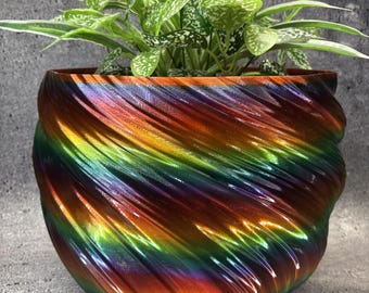 XXXL Twisted Flowerpot for Plants of all Kinds (Rainbow color) - 14" Diameter by 11" Tall; Colorful Planter; Modern Planter; USA Store