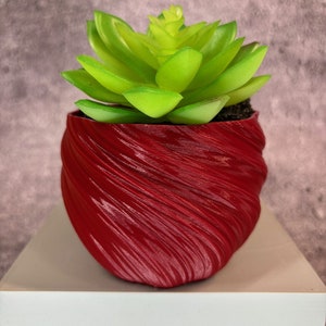 あらゆる種類の植物用の小さなツイストフラワーポット（非常に赤いチェリー色） - 直径4インチ、高さ3インチ