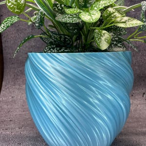 Extra Large Tall Twisted Flowerpot for Plants of all kinds (Light Blue Silk color) - 10&quot; Diameter by 8.75&quot; Tall; Modern Planter
