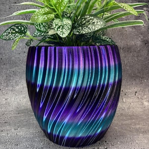 Extra Large - Extra Tall - Twisted Flowerpot for Plants of all kinds (Gradient Very Dark Purple to Light Blue color) - 10&quot; Dia. by 9.5&quot; Tall