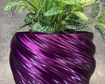Maceta extragrande de forma retorcida para plantas de todo tipo (color púrpura cristal) - 30 cm de diámetro x 23 cm de alto; Maceta moderna