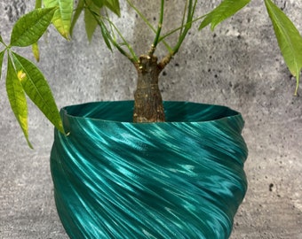 Large Twisted Flower Pot for Plants of all kinds (Gradient Blue/Green Teal color) - 8" Diameter by 6" Tall