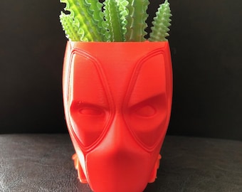 Small Deadpool Planter (Red color) for Succulents, Cactus or any Plant - 3&quot; wide, 3.75&quot; tall and 4&quot; deep