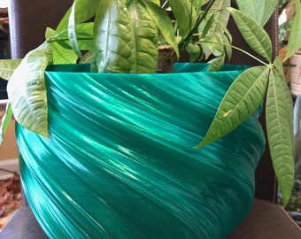 Extra Large Twisted Flower Pot for Plants of all kinds (Emerald Green color) - 10" Diameter by 7.75" Tall