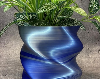 あらゆる種類の植物用の大型植木鉢（メタリックブルーとシルバーカラー