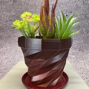 Small Flowerpot with Saucer for Plants of all kinds (Black and Red Starlight color) - 3.75&quot; Diameter by 3.25&quot; Tall; USA Store