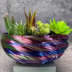 Extra großer flacher verdrehter Pflanzer für Sukkulenten oder Cati (lila, grüne und blaue Farbe) -31 cm Durchmesser mal 11,5 cm; Moderner Blumentopf; USA Shop