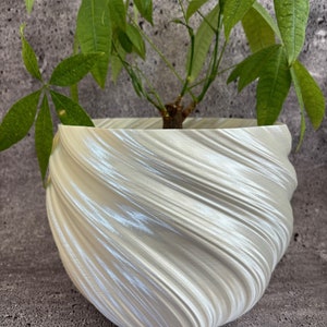 Extra großer gedrehter Blumentopf für Pflanzen aller Art (weiße Seidenfarbe) - 10 "Durchmesser mal 20,5" hoch; Moderner Übertopf
