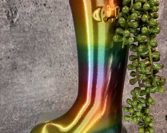 Medium Left Boot Planter for Plants of all kinds (Rainbow color) - 8" Tall