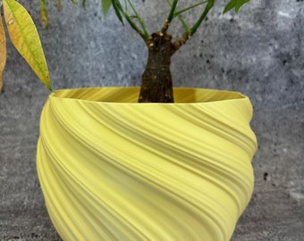 Grand pot de fleur torsadé pour plantes de toutes sortes (couleur jaune pastel) - 20 cm de diamètre sur 15 cm de haut