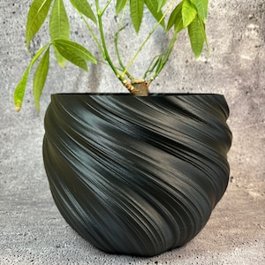 Extra Large Twisted Flowerpot for Plants of all kinds (Black color) - 10&quot; Diameter by 7.75&quot; Tall Colorful Planter Modern Planter; USA Store